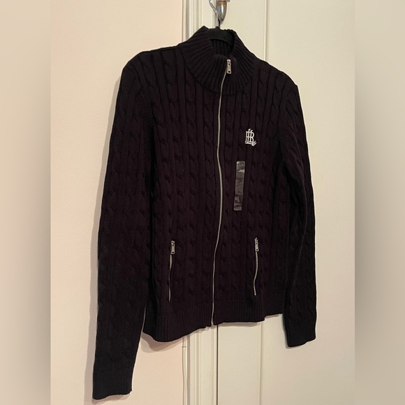 Lauren Ralph Lauren Black Cable Knit Zip Up Sweater - Picture 2 of 4